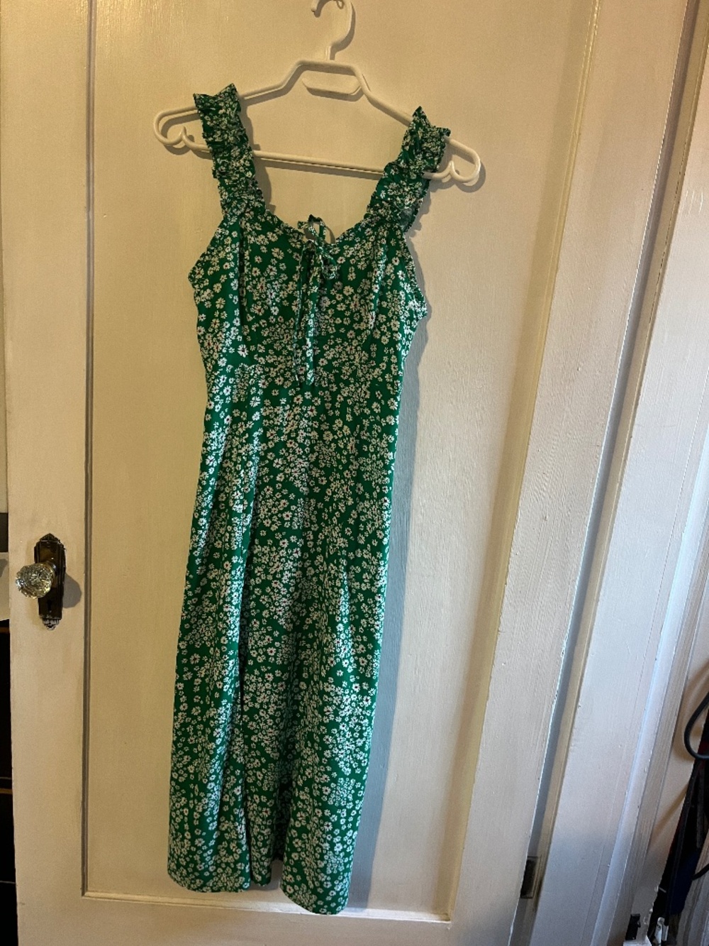 Japna Emerald Green Ditsy Floral Ruffle Midi Slit Dress XS